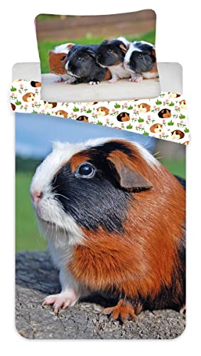 Jerry Fabrics Kinder Jugend Bettwäsche mit Wendemotiv Meerschweinchen Guinea Pig Haustier, Bettdeckenbezug 140x200 cm, Kopfkissenbezug 70x90, 100 % Baumwolle Reißverschluss, Mehrfarbig, 20BS411 von Jerry Fabrics