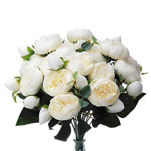 Jewlri 4 Stück Künstliche Blumen Pfingstrose Gefälschte Seidenblumen Faux Weiß Blumen Dekor für Hochzeit Blumenarrangements DIY Tafelaufsätze Party Zuhause Büro von Jewlri