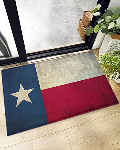 Flauschiger Badteppich, Texas-Flagge, Pentagramm-Sterne, rutschfester Zottelteppich, weicher Bodenteppich, Türmatte, zerkratzt, alt, Vintage-Rot, blaue Rückseite, saugfähige Eingangsteppiche für von Jfniub