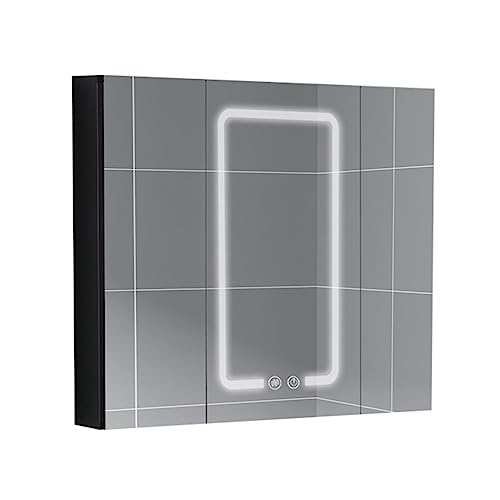 JingYi Store Spiegelschrank Aus Aluminiumlegierung Wandspiegelschrank Badezimmerspiegel Badezimmerspiegelbox Wasserdicht Und Feuchtigkeitsbeständig (Color : Black, Size : 90 * 12 * 68cm) von JingYi Store