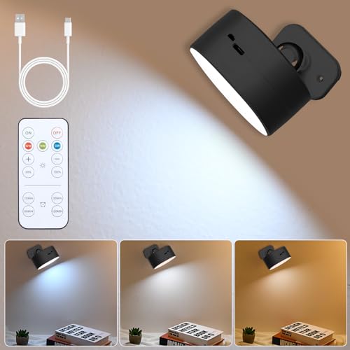 Jinlaili LED Wandleuchte Innen, 360°Drehbare Wandlampe 3 Farbmodi, Touch Control Dimmbar, Dimmbar Wandleuchten Wandlichter ür Wohnzimmer Schlafzimmer Treppenhaus Flur Kabellose Wandleuchten (Schwarz) von Jinlaili