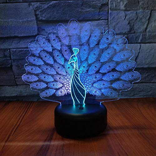 Jinson well 3D Pfau Lampe optische Illusion led nacht licht Nachtlicht 7 Farbwechsel Touch Switch Tisch Schreibtisch Dekoration Lampen mit Acryl Flat Base USB Spielzeug von Jinson well