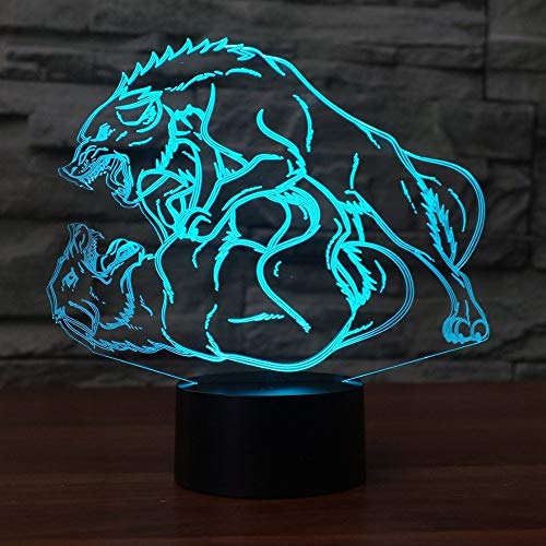 Jinson well 3D Wolf Lampe optische Illusion Nachtlicht, 7 Farbwechsel Touch Switch Tisch Schreibtisch Dekoration Lampen mit Acryl Flat Base USB Spielzeug von Jinson well