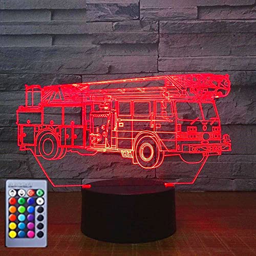 Jinson well 3D feuerwehr auto lkw zugmaschine Lampe optische Illusion Nachtlicht, 16 Farbwechsel Touch Switch Tisch Schreibtisch Dekoration Lampen USB Kabel Spielzeug von Jinson well