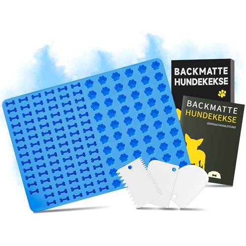 Backmatte Hundekekse Backform,Backmatten für Hundeleckerli Leckerli Backmatte für Hunde,Mini Hundeknochen und Fußabdruck Form,BPA Freie(Blau) von Johyzmpun