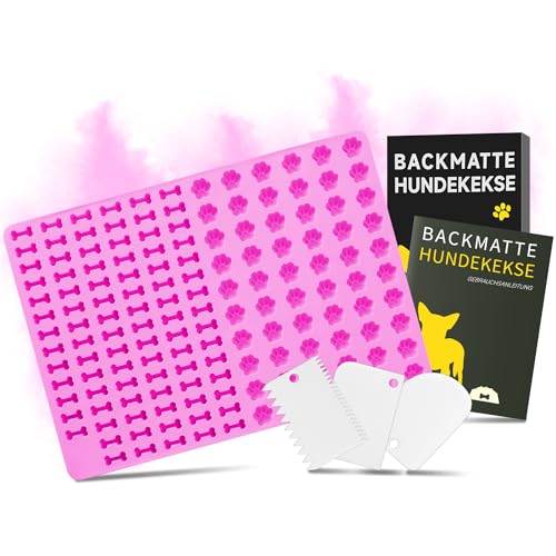 Backmatte Hundekekse Backform,Backmatten für Hundeleckerli Leckerli Backmatte für Hunde,Mini Hundeknochen und Fußabdruck Form,BPA Freie(Rosa) von Johyzmpun