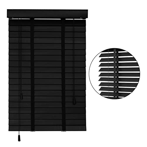 Horizontale Jalousien,Schwarze Holzjalousie Für Türen,Fenster,50mm Breite Lamellenvorhänge,Echtholz Jalousette Mit Klebeband Und Zubehör,Einfach Zu Montierende Jalousetten,W×H-110x120cm/43x47in von Jolan