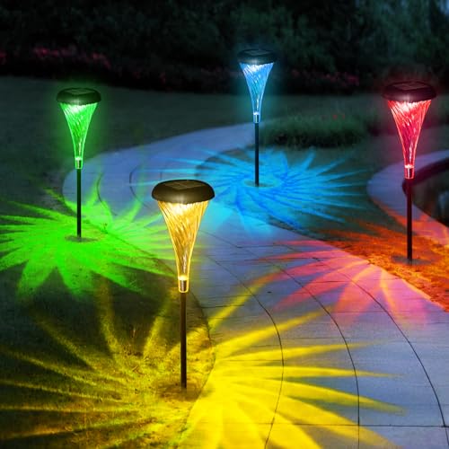 Joltix Solarlampen für Außen Garten, 4 Stück Solarlampe,Gartenfackeln für Außen 2 Beleuchtungsmodi Warmweiß und RGB. 𝐈𝐏𝟔𝟓 Wasserdichte Solarlampe für außen, Rasen, Garten，Hof und Weg. von Joltix