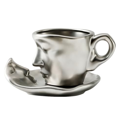 Kuss Tassen, Kuss Kaffeetassen, Keramik Kaffeetassen Set „Kuss-Paar“, 100ml Keramik Kaffeetasse Untertasse, Teetasse und Untertasse Set Für Inneneinrichtung von Jomewory