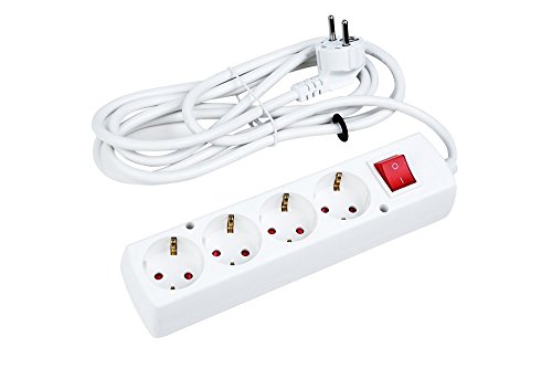 Jonex Steckdosenleiste 4-Fach mit Schalter 1,5, 3, 5 und 10 m Kabel, Schuko-Steckdose, weiß, 3,0 Meter, PS-WS von Jonex