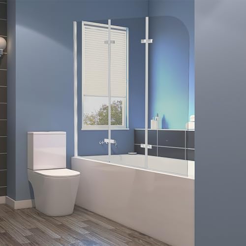 Jopassy Duschwand für Badewanne, 120x140cm 3-Teilig Faltbar Duschwand Badewanne,mit 6mm ESG Sicherheitsglas,Badewannen Duschwand Silber Transparent,Glas Badewannenwand mit Badewannenaufsatz von Jopassy
