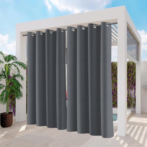 Jopassy Outdoor Vorhang Blickdicht, Wasserdicht Wetterfest Outdoor Gardinen mit Ösen, Sonnenschutz & Sichtschutz Outdoorvorhänge, für Balkon Terrasse Garten Pavillon, 244x132cm(HxB), Grau,1 Stück von Jopassy