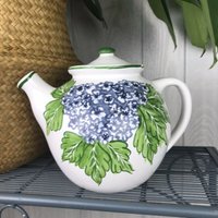 Vintage Portugal Keramik Handbemalt Blau Lila Blumen Teekanne Signiert von JoshuaTreeGoods