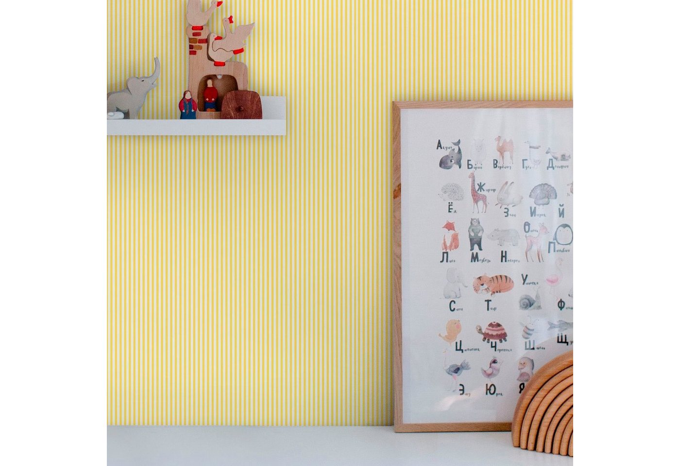 Joules Vliestapete Country Critters Ticking Stripe Lemon, glatt, Motiv, (1 St), Motiv von Joules