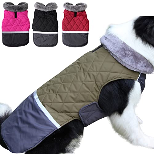 JoyDaog Hundemantel mit Fleece-Kragen, wendbar, für mittelgroße Hunde, wasserdicht, warm, für kalte Winter, Größe L, Grün von JoyDaog