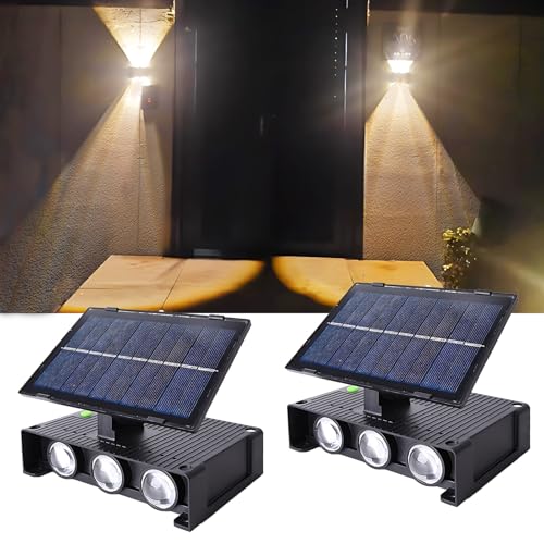 Joyes 2 Stück Solar Wandleuchte Aussen, Einstellbar Solarlampen für Außen mit 6 Warm Lampe LED Wandleuchten Up & Down Light Dekorative IP65 Wasserdicht Solarlampen für Garten Rasen Balkon Hof von Joyes