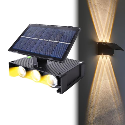 Joyes Solar Wandleuchte Aussen, Einstellbar Solarlampen für Außen mit 6 Warm Lampe LED Wandleuchten Up & Down Light Dekorative IP65 Wasserdicht Solarlampen für Garten Rasen Balkon Terrasse Hof von Joyes