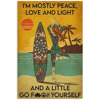 Metall Blechschild Mädchen Surfen Peace Love & Light Decor Retro Wandschilder Für Home Bar Pub Hof Vintage Dekor Poster Schild 8x12 Zoll von JoymoreShop