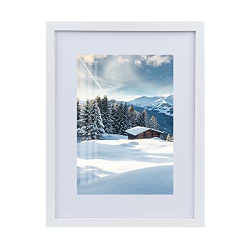 Joyshare Bilderrahmen 30x40cm, mit Passepartout Schwarz Holz Weiß MDF-Holzrahmen 16 Zoll,Modern Natur mit Acrylglas/Portraitrahmen/Wechselrahmen (weiß, 30x40cm/1x) von Joyshare