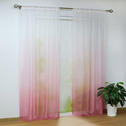 Joyswahl Voile Gardine halptransparenter Vorhang mit Topaktuelle Farbverlauf Muster »Babette« Schals Fenster Vorhänge mit Stangendurchzug BxH 140x145cm Pink 1er Pack von Joyswahl