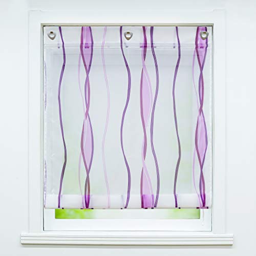 Joyswahl Voile Ösenrollo Transparenter Raffrollo mit Wellen Muster »Emily« Schals Fenster Gardine mit Hakena Raffrollo ohne Bohren BxH 100x140cm Violett 1 Stück von Joyswahl