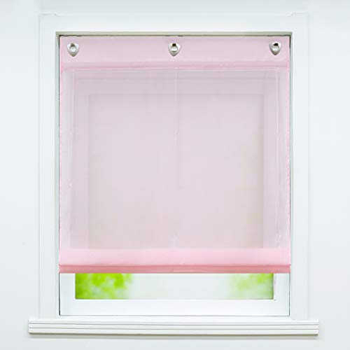 Joyswahl Voile Ösenrollo Unifarbenes sanftes Raffrollo »Alexia« Schals Fenster Gardine mit Hakenaufhängung, ohne Bohren BxH 100x140cm Pink 1 Stück von Joyswahl