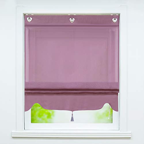 Joyswahl Voile Ösenrollo mit Quaste Panneaux Halbtransparentes Unifarbiges Raffrollo »Adelina« Schals Fenster Gardine mit Hakenaufhängung, ohne Bohren BxH 60x140cm Violett-rot 1 Stück von Joyswahl