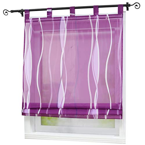 Joyswahl Voile Raffrollo halptransparenter Raffrollo mit Schlaufen mit wellenförmigen Druckdesign »Helga« Schals Fenster Vorhänge BxH 80x140cm Violett 1er Pack von Joyswahl