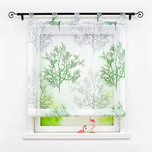 Joyswahl Voile Raffrollo mit Ästemotiv Druck transparente Raffgardine mit Schlaufen »Alexandra« Schals Fenster Gardine BxH 140x140cm Grün 1 Stück von Joyswahl