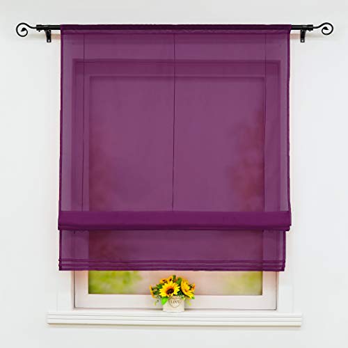 Joyswahl Voile Raffrollo mit Tunnelzug Transparente Unifarbiges Bändchenrollo »Sophia« Schals mit Stangendurchzug Fenster Vorhänge BxH 100x155cm Violett 1er Pack von Joyswahl