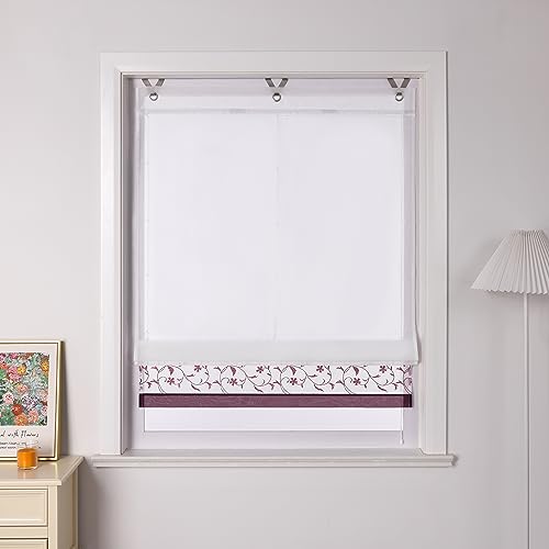 Joyswahl Voile Raffrollo ohne Bohren Raffgardinen mit Ösen Fenster Vorhänge Wohnzimmer Gardinenschal Transparent Rollo Bestickt BxH 80x150cm Violett 1 Stück von Joyswahl