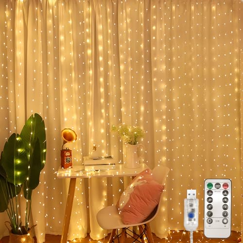 Jsdoin Lichtervorhang,3.6x3m 360leds Lichterketten Vorhang Lichterkettenvorhang 8 Modi mit Timer, wasserdichte Lichterkette Fenster Innen Außen Deko, Zimmer, Schlafzimmer, Hochzeit,Ramadan von Jsdoin