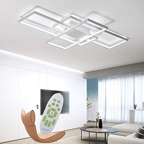 Jsz LED Dimmbare Deckenleuchte Wohnzimmerlampe Mit Fernbedienung Moderne Minimalistische Deckenleuchte Kreative Metall Acryl Design Deckenleuchte Beleuchtung Schlafzimmer Dekor Lampe,Weiß,90cm von Jsz