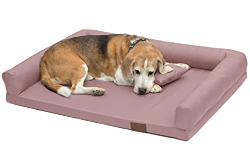 Juelle Orthopädisches Hundebett Große Hunde, Ergonomische Matratze mit Seiten für große Hunde, Abnehmbarer Bezug, maschinenwaschbar, Lucky M-XXL (Größe: L - 120x90 cm, Puderdar Rosa) von Juelle