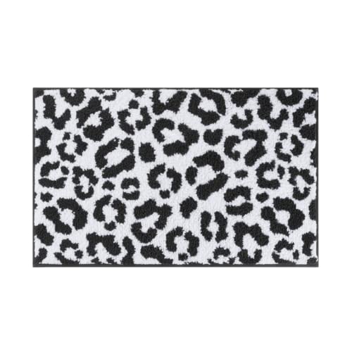 Juicy Couture Badematte mit Ombré-Leopardenmuster, 50,8 x 86,4 cm, maschinenwaschbar, Leopardenmuster, rutschfest, strapazierfähig, schwarz-weiß, 100% Polyester, sehr saugfähig, schnell trocknend, von Juicy Couture