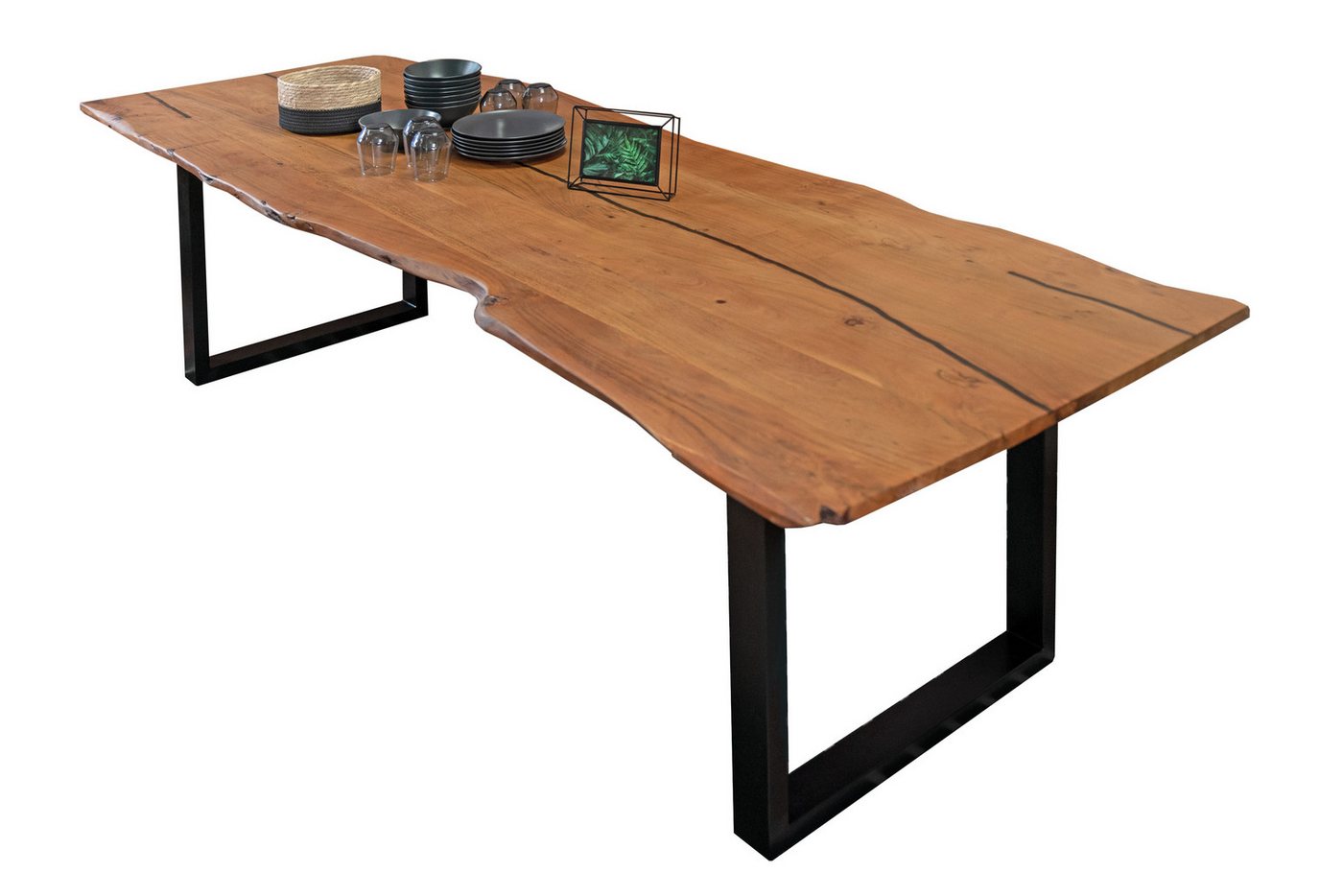 Junado® Esstisch Polly, Tisch Baumkante 280 x 100 cm nussbaumfarben schwarz von Junado®