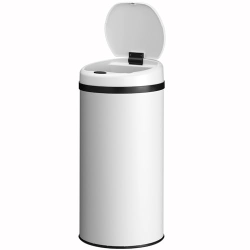Juskys Automatik Mülleimer mit Sensor 40L - elektrischer Abfalleimer, Bewegungssensor, automatischer Deckel, wasserdicht, Klemmring, Küche - Weiß von Juskys