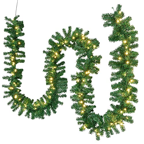 Juskys Weihnachtsgirlande 5m künstlich mit Beleuchtung - Lichterkette mit 100 LED warm-weiß IP44 - Tannengirlande für Innen & Außen - Weihnachtsdeko von Juskys