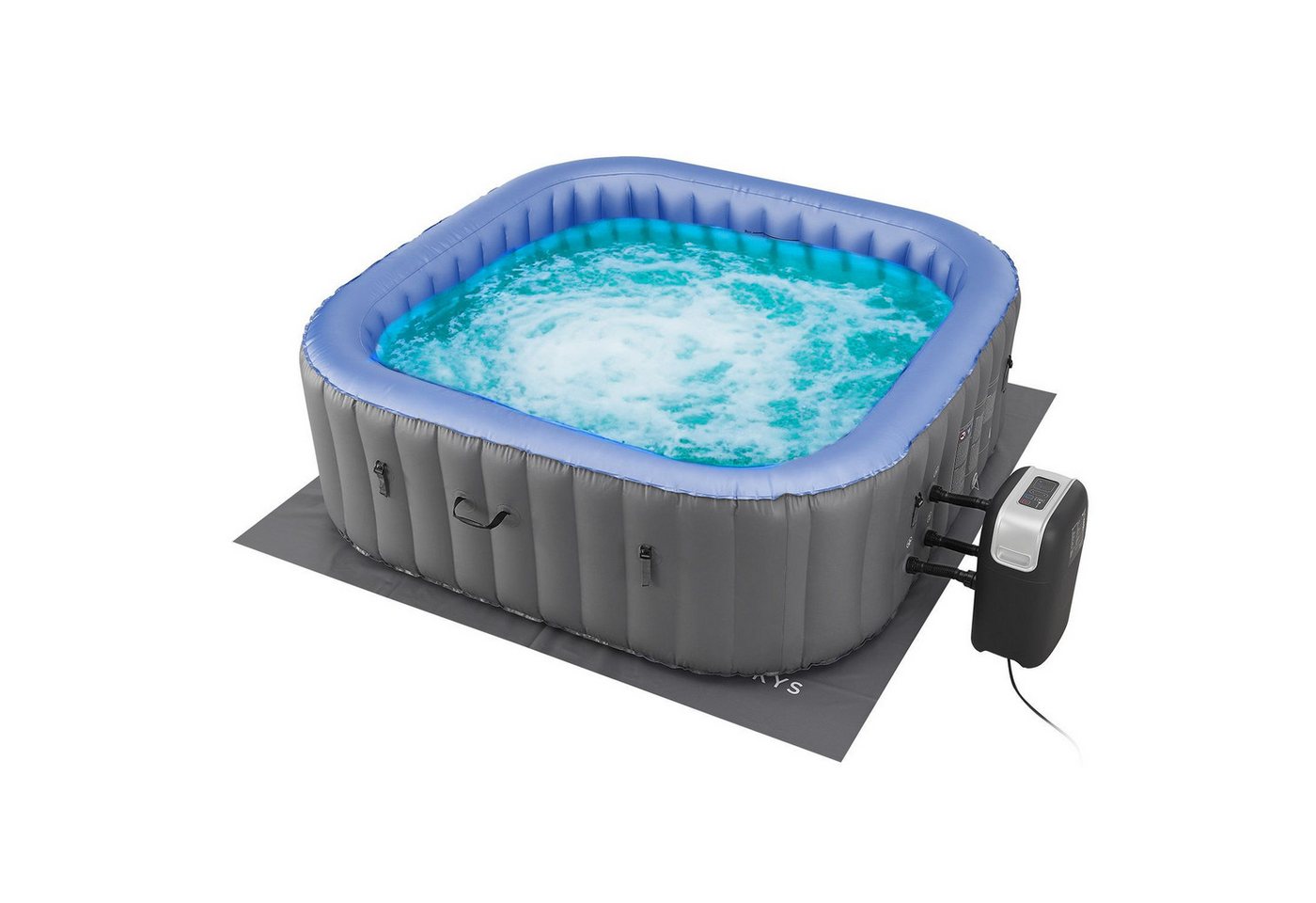 Juskys Whirlpool Palmira, eckig, 2 m, aufblasbar, Pool für 6 Personen, Outdoor, Indoor, LED von Juskys