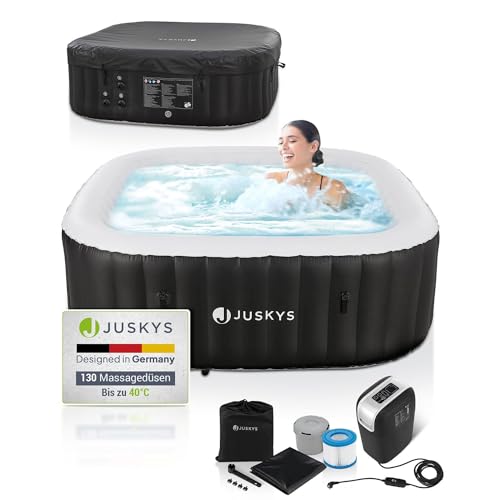 Juskys Whirlpool Palmira für bis zu 6 Personen - Outdoor Indoor Pool aufblasbar - 2 m aufblasbarer Aussenwhirlpool - Spa Hot Tub eckig - Schwarz von Juskys