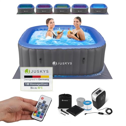 Juskys Whirlpool Palmira für bis zu 6 Personen - Outdoor Indoor Pool aufblasbar & mit LED - 2 m Aussenwhirlpool - Spa Hot Tub eckig - Grau von Juskys