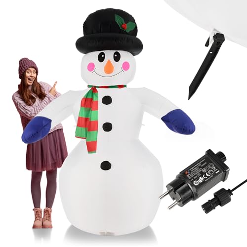 Juskys XXL Schneemann 240 cm aufblasbar mit integr. Gebläse & 20 LEDs, Weihnachtsdeko beleuchtet IP44, Winterdeko für Außen mit 6 Heringe & 3 Seile von Juskys