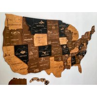 3D-Karte Der Vereinigten Staaten Von Amerika Mit Den Bundesstaaten, Namen, Hauptstädten, Hölzerne Wandkarte, Anstecknadel Us-Karte von JustLikeWood