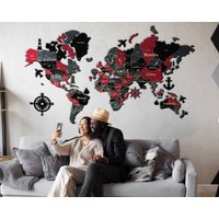 3D Rot & Schwarz Weltkarte, Xxl Pinnwand, Landkarte Der Welt, Extragroße Wandkarte von JustLikeWood