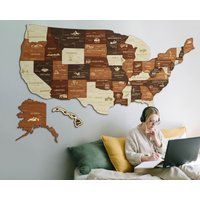 Große Pinnwand Der Usa, 3D-Usa Holzkarte Mit Berühmten Sehenswürdigkeiten, Tolles Reisegeschenk von JustLikeWood