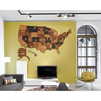Hölzerne Usa-Touristenkarte Und Pins, 3D-Karte Der Usa, Leere Karte Vereinigten Staaten Mit Sehenswürdigkeiten, Us-Reisewandkarte von JustLikeWood
