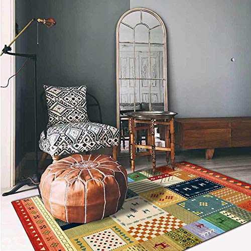 Jwujnxaq Teppich Kurzflor Modern Wohnzimmer Schlafzimmer Deko Teppiche rutschfeste Waschbare Flächenteppich Bunte orangefarbene geometrische Streifenpaneele, 160 x 280 cm von Jwujnxaq