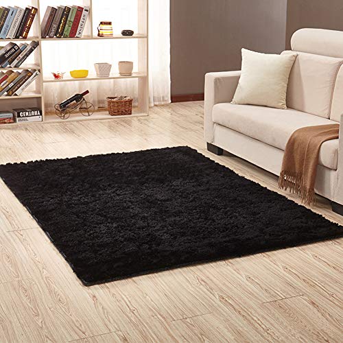 Jyswx Shaggy Teppich Wohnzimmer - Hochflor Flauschig Teppiche Waschbar - Moderne Langflor Teppich für Wohnzimmer, Schlafzimmer, Korridor, Schlafsaal, Größe:100 x 160 cm, Farbe: Schwarz von Jyswx