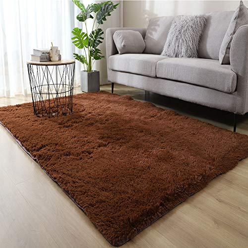 Jyswx Shaggy Teppich Wohnzimmer - Hochflor Flauschig Teppiche Waschbar - Moderne Langflor Teppich für Wohnzimmer, Schlafzimmer, Korridor, Schlafsaal, Größe:120 x 160 cm, Farbe: Kaffee von Jyswx