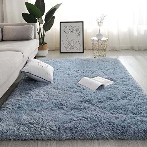 Jyswx Shaggy Teppich Wohnzimmer - Hochflor Flauschig Teppiche Waschbar - Moderne Langflor Teppich für Wohnzimmer, Schlafzimmer, Korridor, Schlafsaal, Größe:120 x 160 cm, Farbe: Seeblau von Jyswx